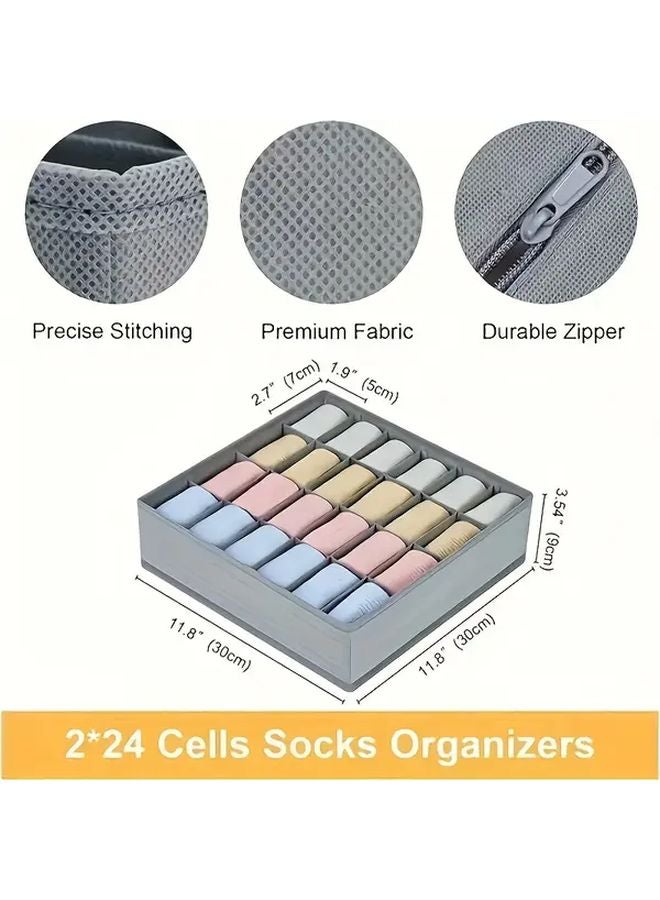 2PCS Dark Gray Closet Organizer With 48 Compartments Heavy Duty Fabric Storage Box - Image 3